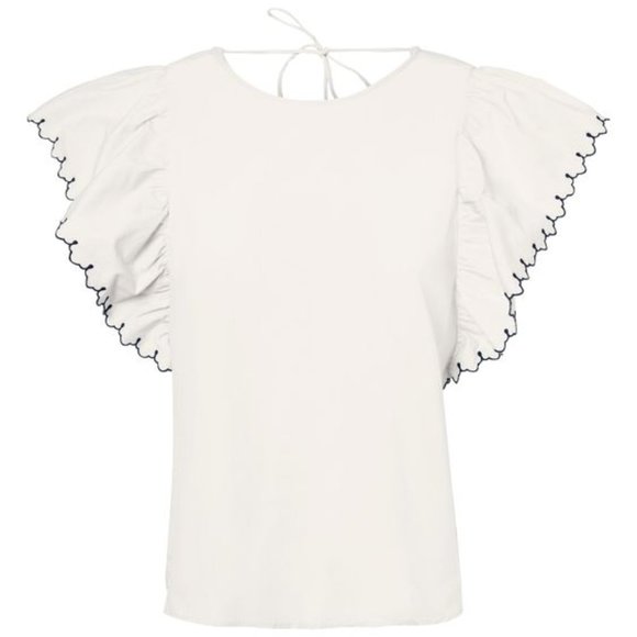 AWARE By Vera Moda Snow White/Contrast Butterfly Scallop S/S Blouse Size Small - Picture 1 of 3